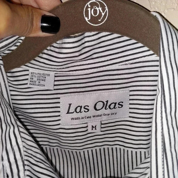 Las Olas Woman's Black Striped Gambling themed Shirt Size Medium - Picture 9 of 9